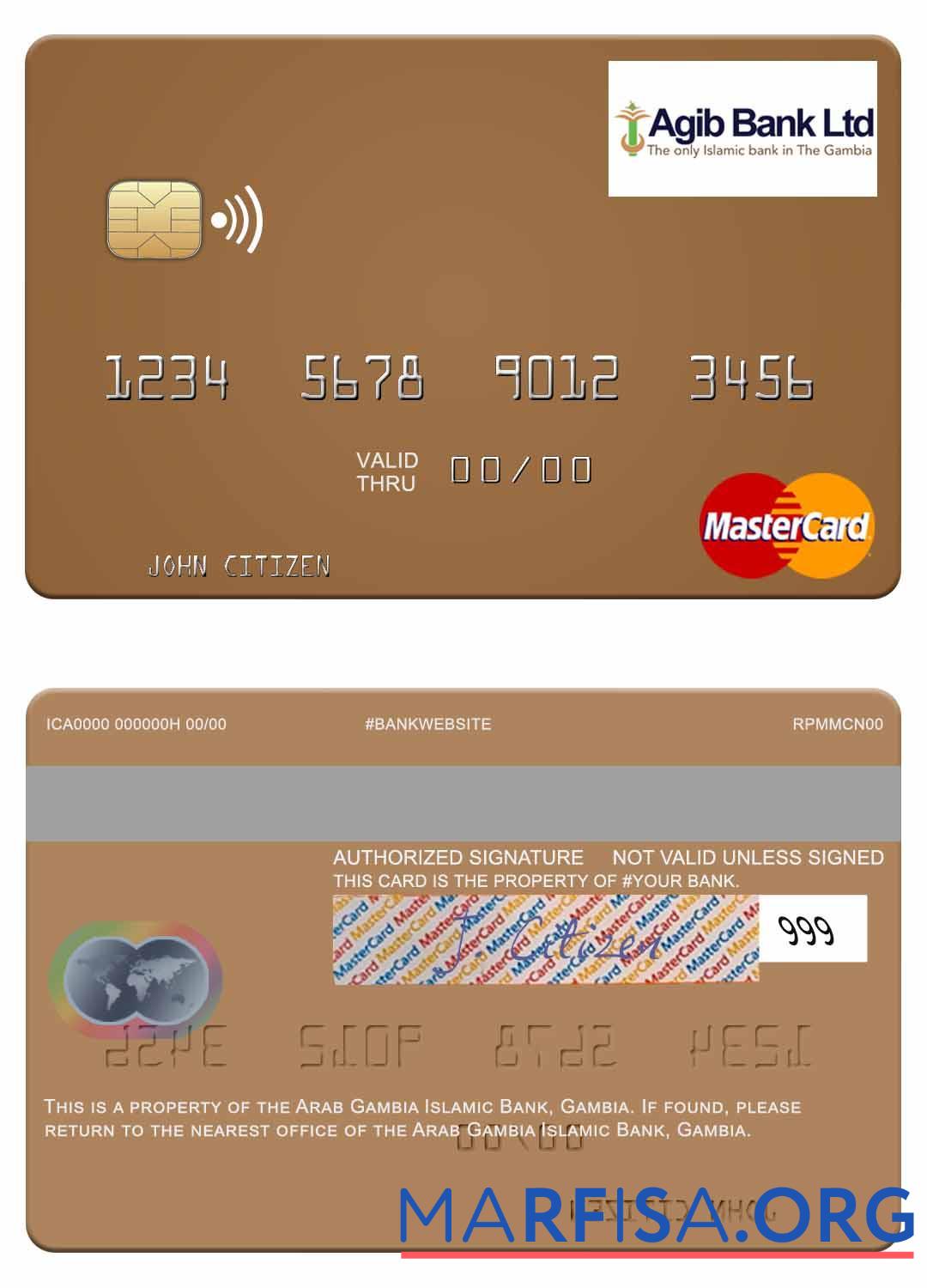 Blank Gambia Arab Gambia Islamic Bank mastercard sample
